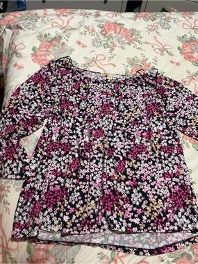 MICHAEL Michael Kors Black Floral Top with Pink and White Accents